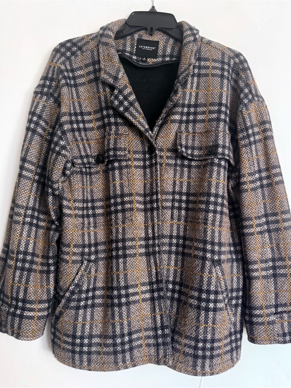 Liverpool Plaid Coat Jacket in Gray and Navy